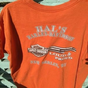 Harley Davidson vtg tee 3d logo hals orange size L